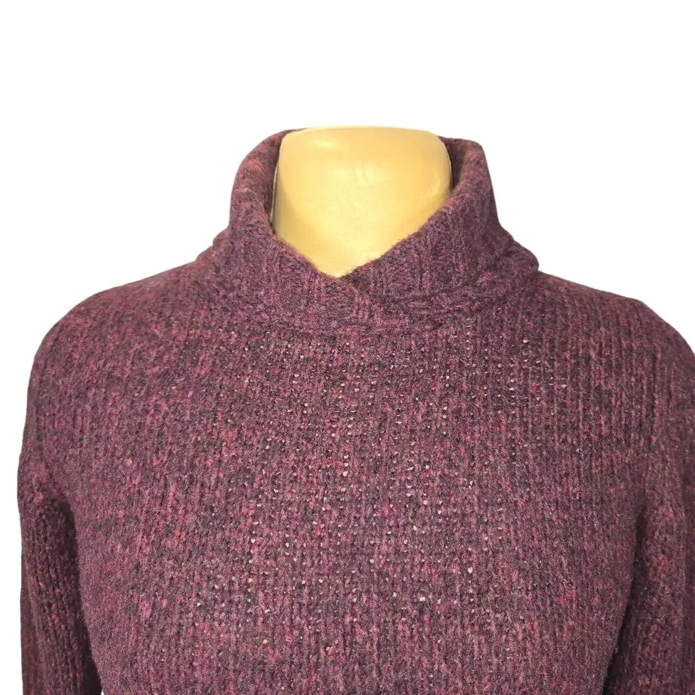 Vtg Banana Republic Women M Marled Wool‎ Ribbed Sweater Mock Neck Y2K Burgundy